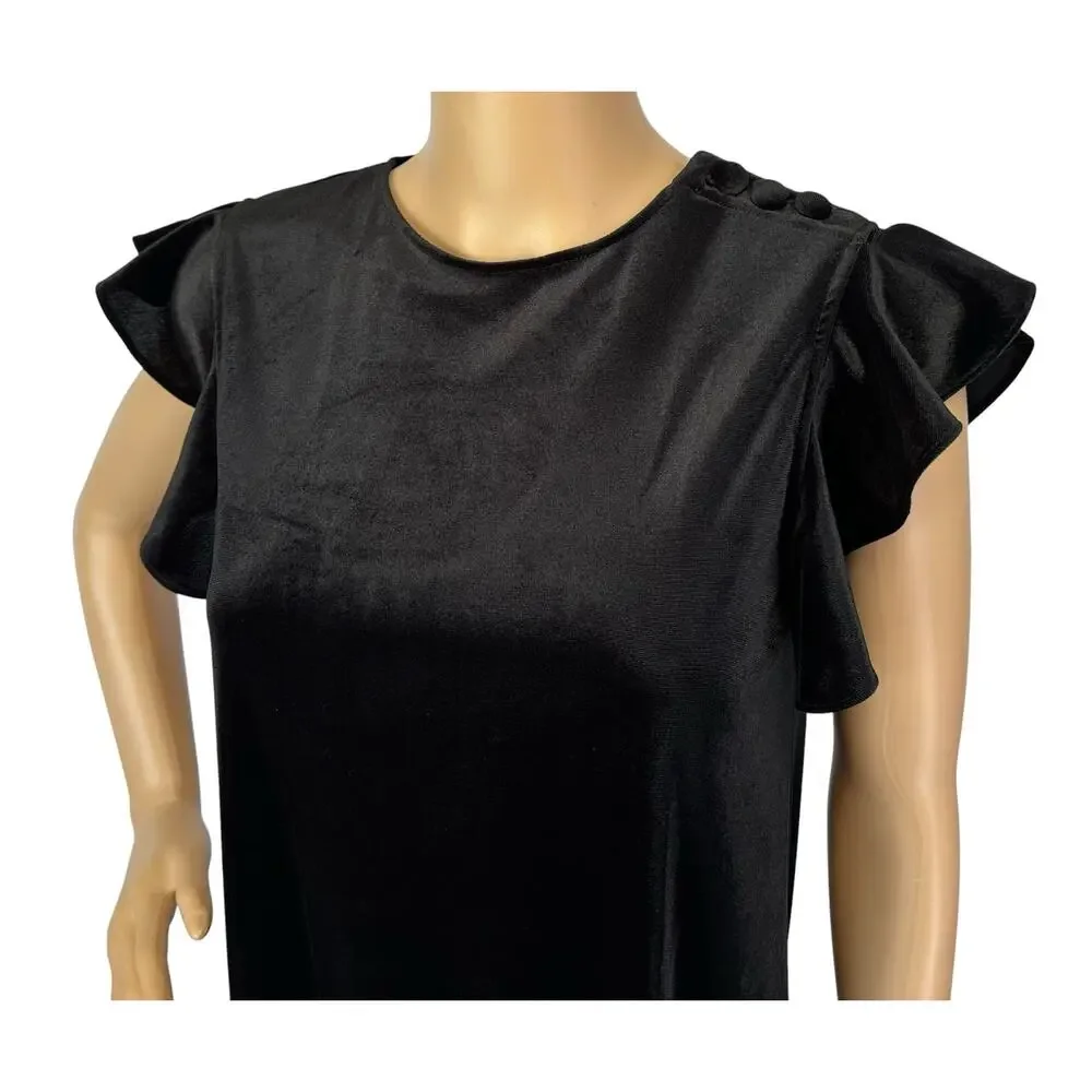 Jude Connally Flutter Sleeve Velvet Velour Dress Black Size XS